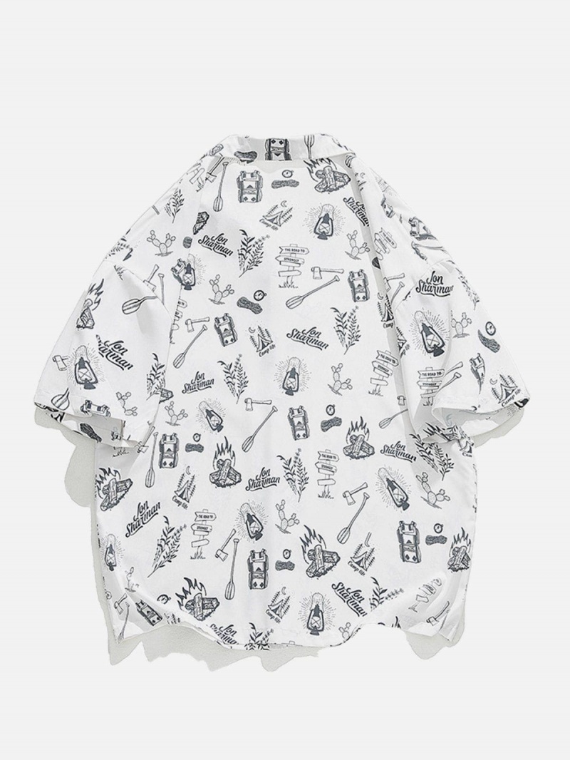 Chemise à Manches Courtes Aelfric Eden All-over Graffiti Print Blanche | LUH-04020886